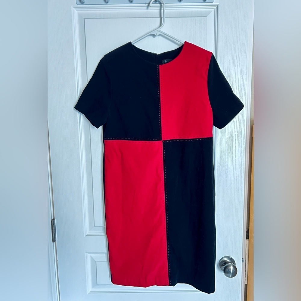 Vintage Red and Black Faux Suede Mini Sheath Dress size 10 petite